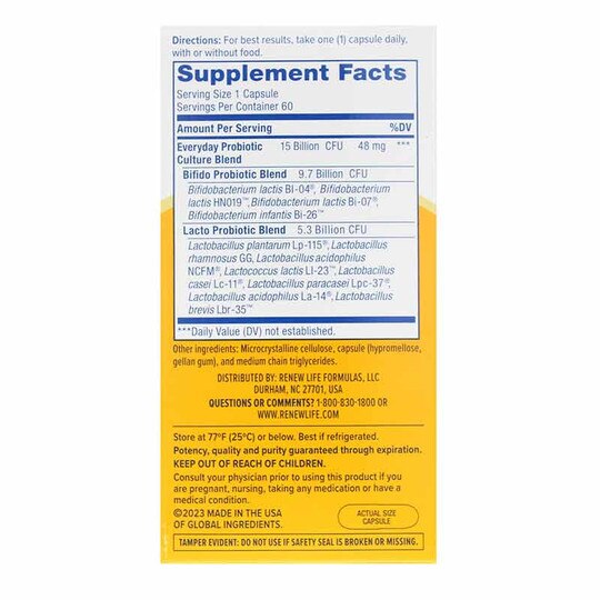 Ultimate Flora Probiotic 15 Billion Everyday Formula, RNL